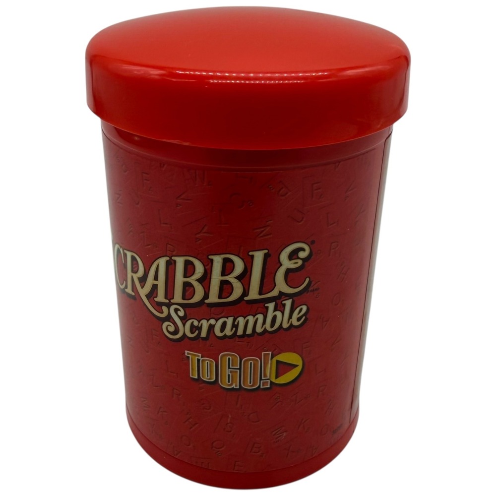 Scrabble Scramble To Go Travel Board Game Red Canister Hasbro Word Game 2006